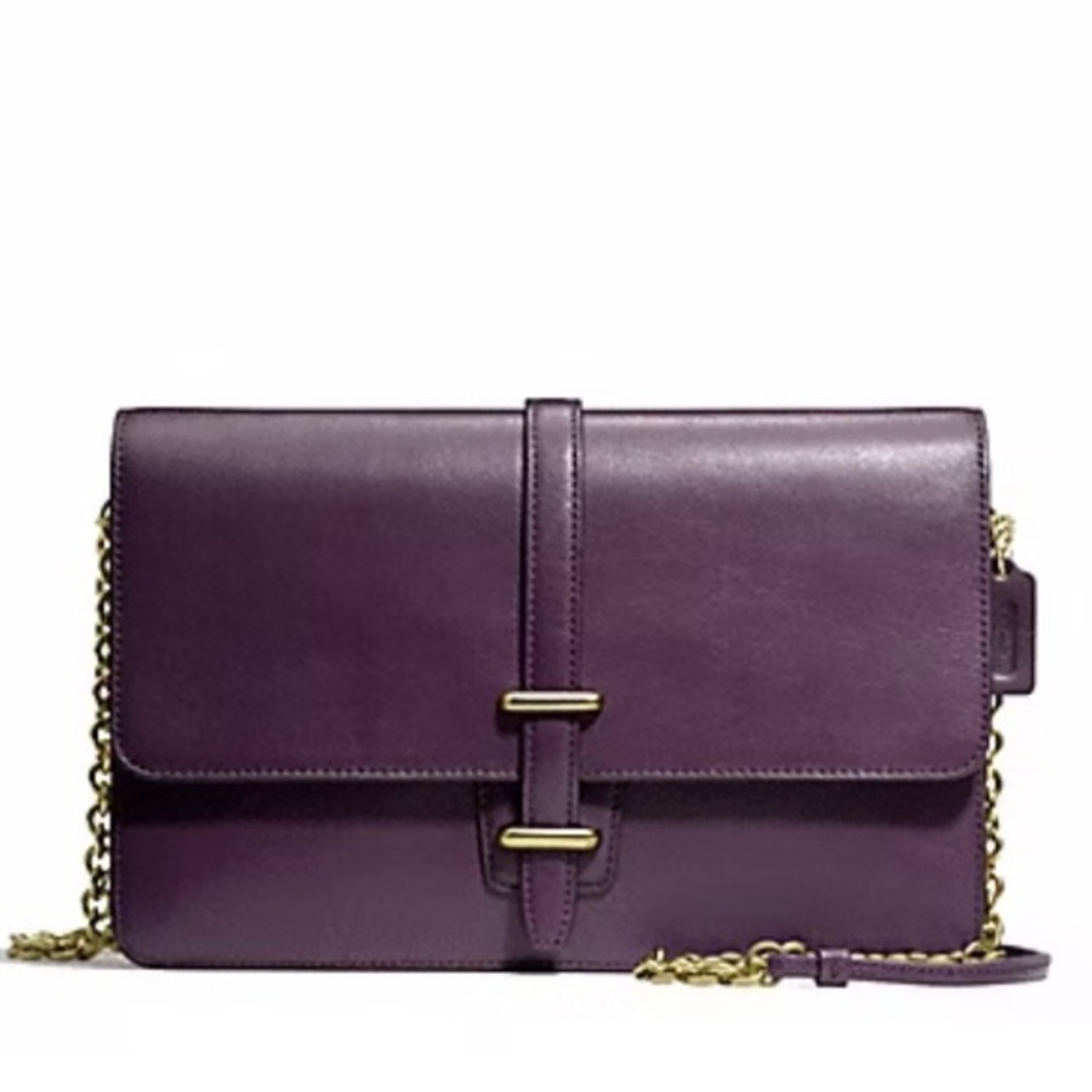 COACH Legacy F50509 Leather Slim Clutch Crossbody Black Violet Purple